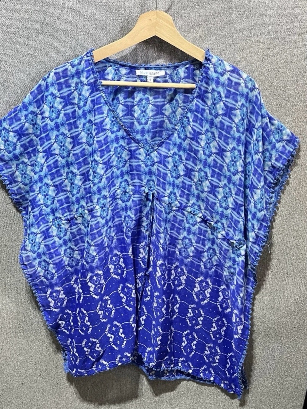 blue island Blue Gradient Tie-Dye V-Neck Swim Coverup